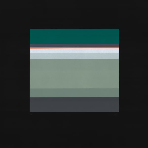 Linear Forms I, abstract artwork featuring geometric shapes in green, white, and grey tones.