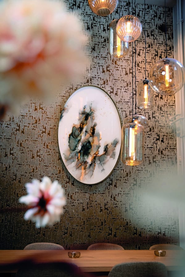 Oval Abstract Painting With Epoxy Stephanie Van Der Beek Bar Area 1