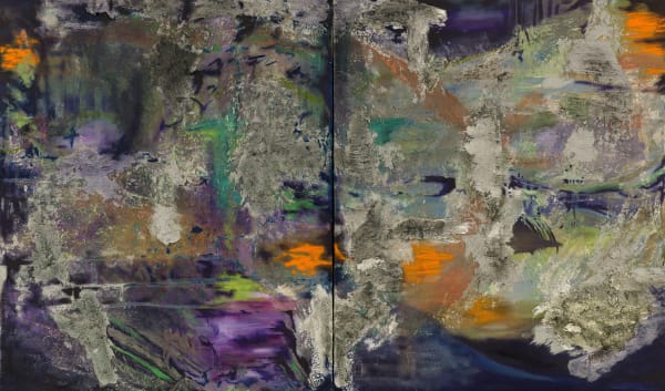 Brian De Jesus Todos vieron, nadie sabe (Everyone saw, no one knows), 2024, Oil paint, pastels, sticks, PVA glue, concrete, fibre, tile adhesive and dirt on canvas 120x 200cm (47x78in)