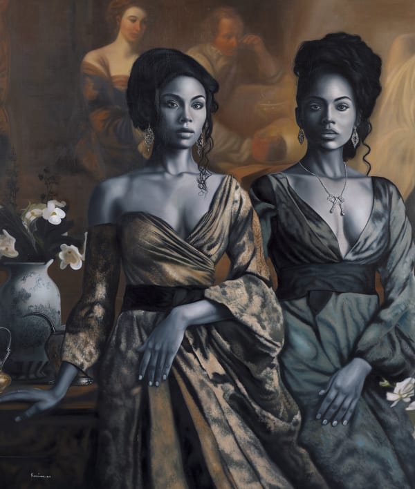 Kinsiime Brian Lister Woven Bonds, 2024, Oil on canvas, 172 x 142cm (68 x 56 in)