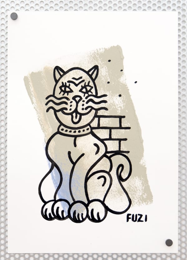 Chat gris là, 2024 29,7 x 21 cm technique mixte sur papier Canson 300g mixed media on Canson 300 gsm paper 900 €