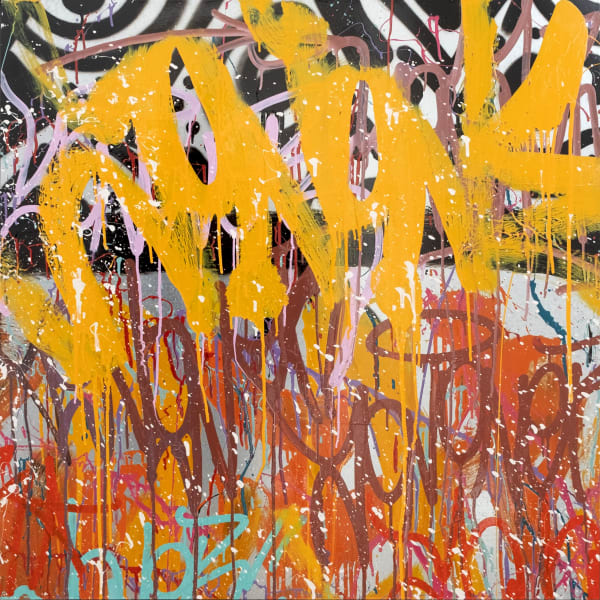 STREET VANDALZ 90 x 90 cm, 2023 acrylique, spray et encre sur aluminium acrylic, spray paint and ink on aluminium 14 000 euros