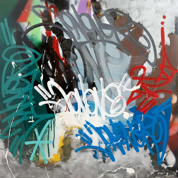 DEMOS 80 x 80 cm, 2023 acrylique, spray et encre sur aluminium acrylic, spray paint and ink on aluminium 11 000 euros