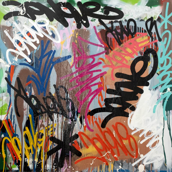 THE STUDIO 100 x 100 cm, 2023 acrylique, spray et encre sur aluminium acrylic, spray paint and ink on aluminium 16 000 euros