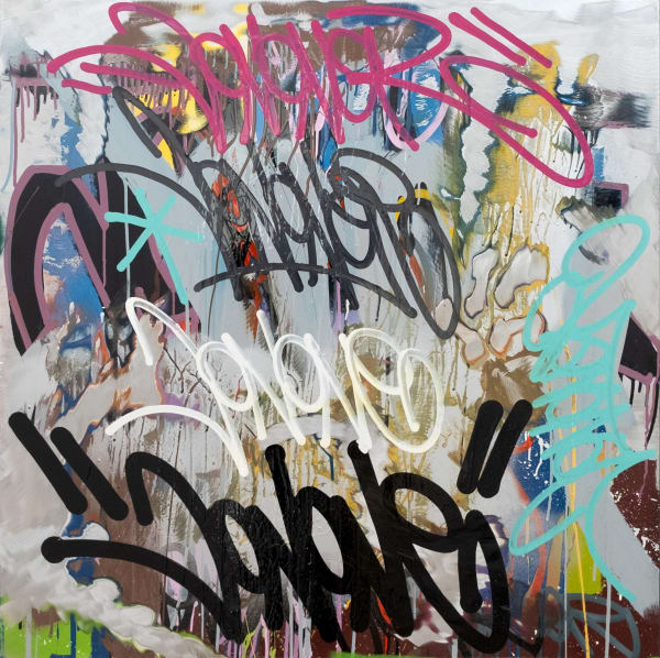 WINDOW TRIMMER 100 x 100 cm, 2023 acrylique, spray et encre sur aluminium acrylic, spray paint and ink on aluminium 16 000 euros