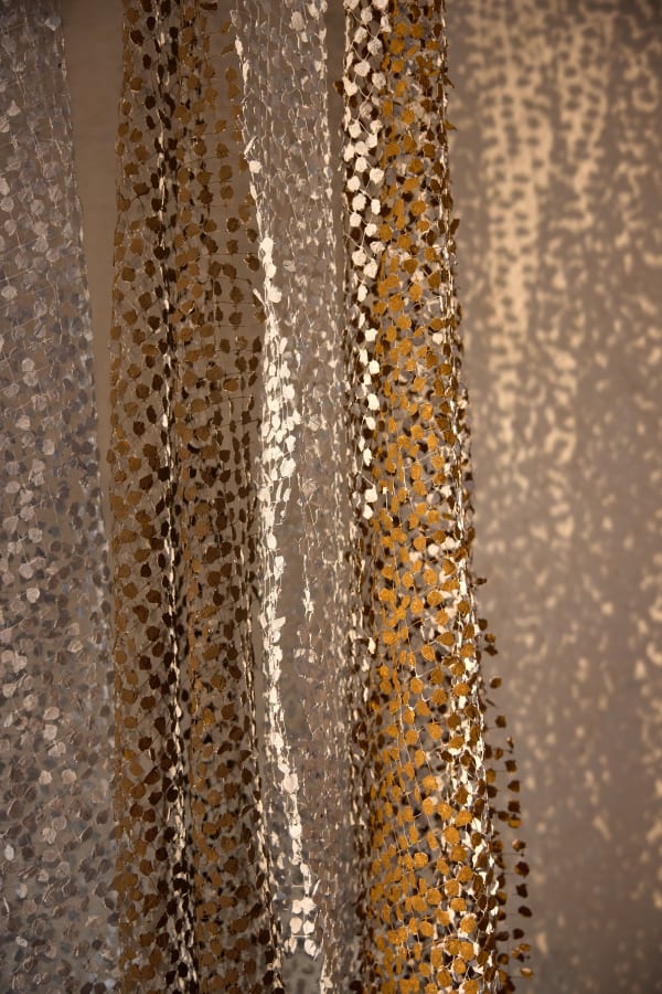 Emma Davies Reclaimed bird net, baler twine, acrylic paint