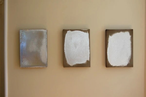 Jacob Kassay Untitled, 2010 Acrylic and silver deposit on canvas three parts 14 x 10 in