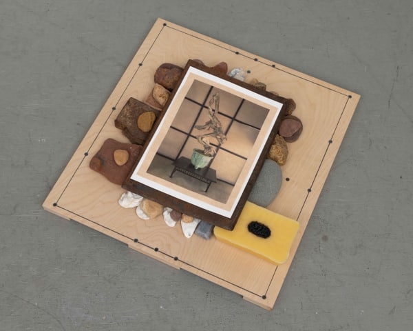 For Grace, One Halo, 2020 Artist’s hair, paper, metal, wood, stones, wax, photograph, pencil, glue, screws, shells, bones, and glass 4 x 22 x 21 in 10.2 x 55.9 x 53.3 cm