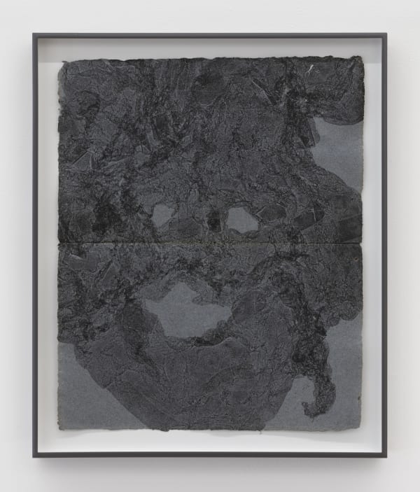 Arnold J. Kemp INDEX, 2021 Relief ink on grey/blue handmade wove paper from a late 18th or early 19th century paper volume 23 3/8 x 19 1/2 inches