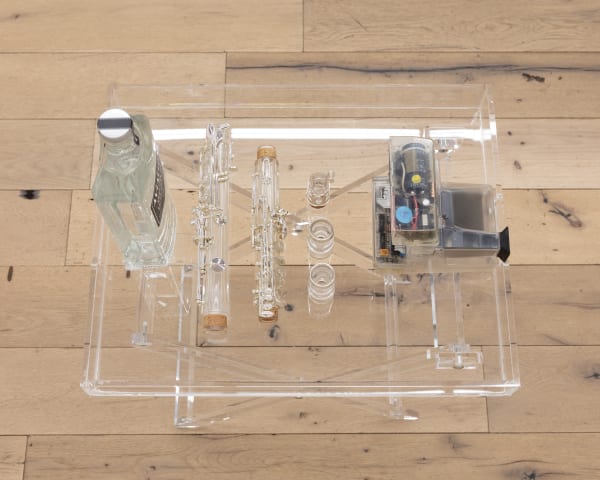 everybody knows i’m deaf i’m not going to try to hide it, 2020 Wayfair acrylic folding tray table by Design Styles, Roffee Musical instrument acrylic transparent body silver plated clarinet, Polaroid Transparent Sun 660 600 camera, Aviator gin 31 1/4 x 19 x 15 inches