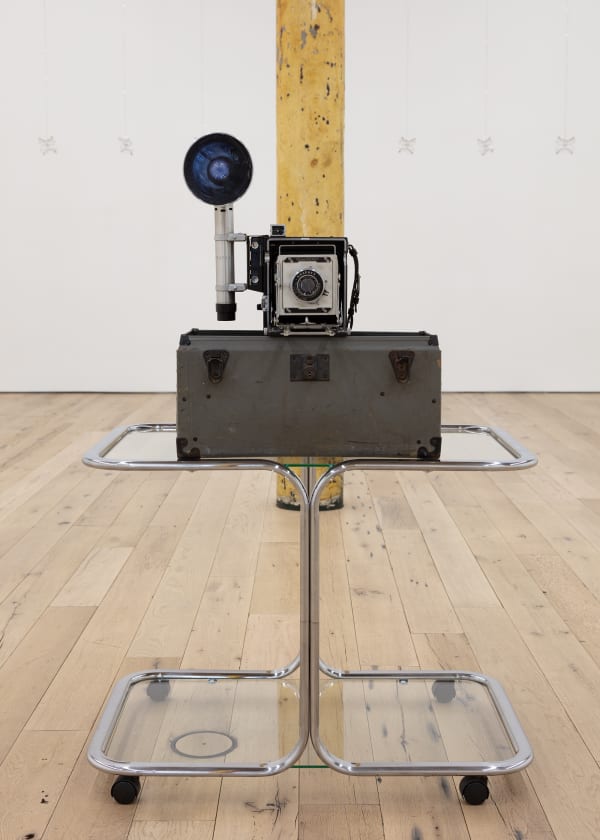 where did all the money go?, 2020 Milo Baughman Style Two-Tier Chrome Bar Cart and GRAFLEX CROWN GRAPHIC POLICE CAMERA KIT 51 x 33 x 20 1/2 inches