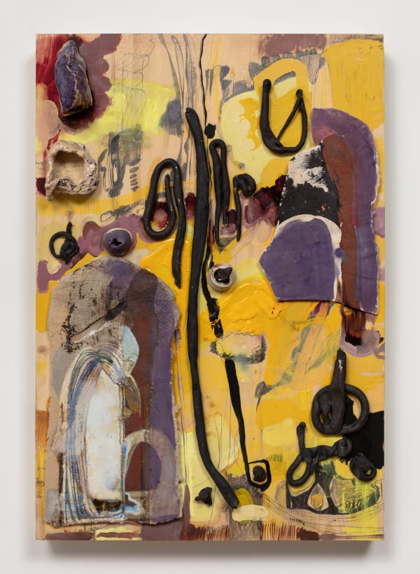 Wrigley, 2019 glazed ceramic, acrylic, oil, pencil on wood 29 x 20 x 3 inches