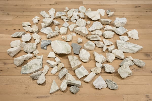 Aura Rosenberg Untitled, 2019 marble, inkjet print and matte sealant Dimensions variable