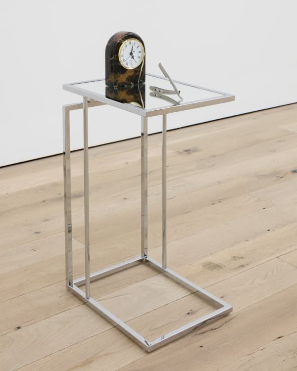 Kayode Ojo A Straight Razor in the First Act (Chrome Brown Marble), 2018 Polaris Clock Black & Gold Marble, Classic Samurai CS-102 Stainless Steel Professional Barber Straight Edge Razor, Colbi Glass-Topped C-Table - Holly & Martin 32 x 12 x 16 in 81.28 x 30.48 x 40.64 cm