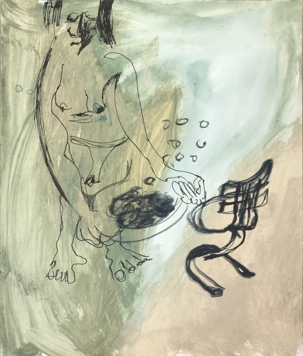 Sofi Brazzeal Untitled (figure with kitchen chair 1), 2017 ink and grease pencil on paper 17 x 14 inches