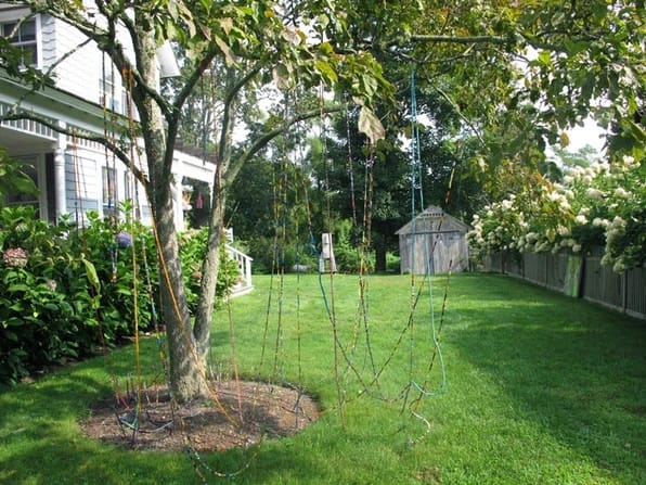 Alan Shields Bead Piece, 1970 glass beads, stainless steel wire, lead, brass fasteners dimensions variable