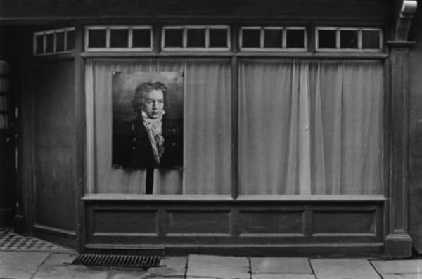 Jane England Shop window with Beethoven, Oxford, 1985 silver bromide print from original negative 5 x 7 in
