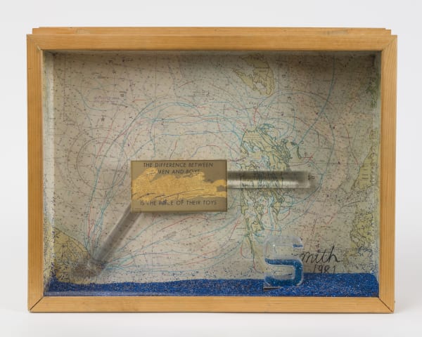 Bob Smith The Difference Between Men and Boys is the Price of their Toys, 1981 Mixed media construction 15 3/4 x 20 x 3 3/4 in 40 x 50.8 x 9.5 cm