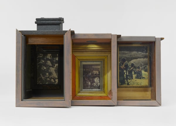 Bob Smith Handgun War Museum, 1983 Photographs and mixed media in wood construction 18 x 28 1/2 x 10 in 45.7 x 72.4 x 25.4 cm (SmB_23_180)