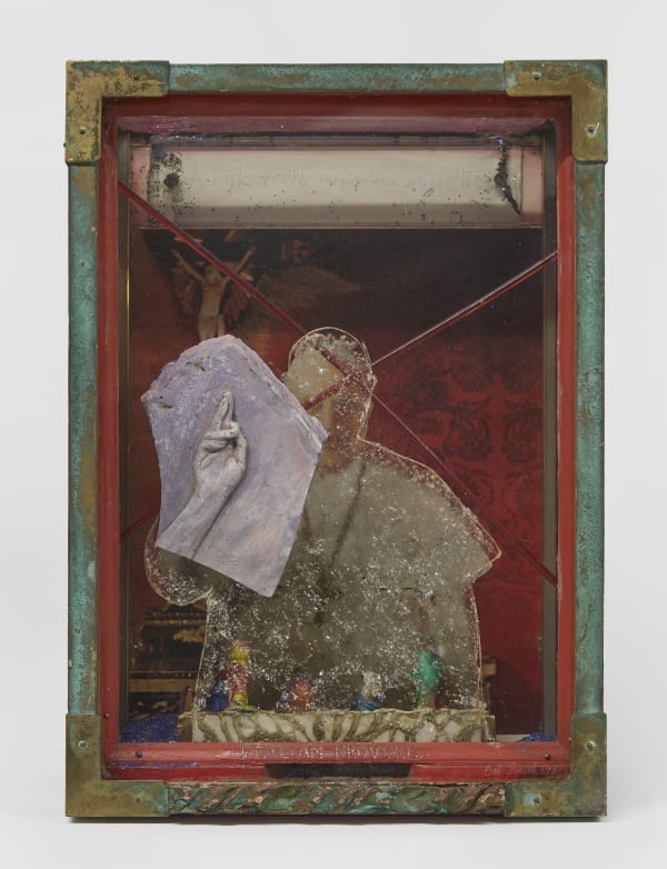 Bob Smith Italian Proverb, 1981 mixed media construction in wood 18 x 13 x 6 ½ in 46 x 33 x 16 cm (SmB_24_062, B21)