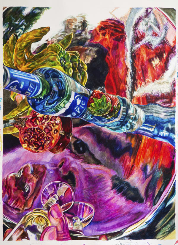 Giulia Messina Pomegranate Tongue Test (Pink Boy), 2022 Marker and ink on paper 60 x 44 in (framed) 152.4 x 111.8 cm