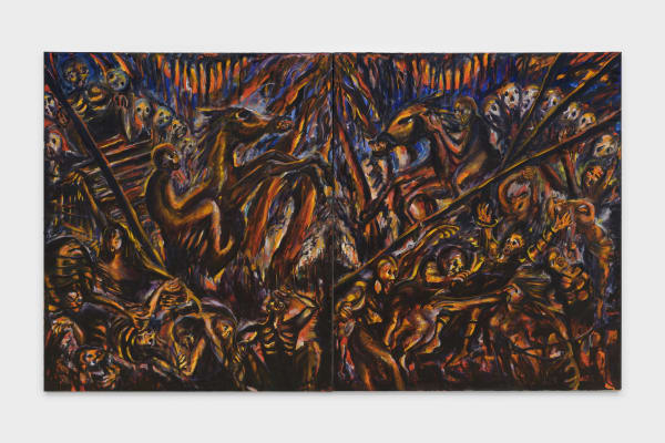 Nabil Kanso Riders, 1984 Oil on canvas 101 x 88 1/2 in (each panel) 256.5 x 224.8 cm