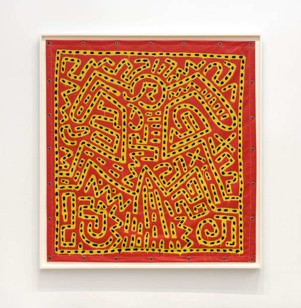 Keith Haring Untitled, 1982 vinyl ink on vinyl sheet Signed "Aug 16 1982 Keith Haring" lower right 77 3/4 x 73 1/4 in 197.5 x 186.1 cm (KH_202) ©KEITH HARING FOUNDATION