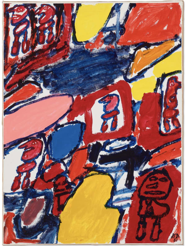 Jean Dubuffet Psycho-site E 128 - Site avec 6 personnages, 1981 Acrylic on paper laid down on canvas 26 3/8 x 19 3/4 in 67.1 x 50 cm (DuJ_25_005)