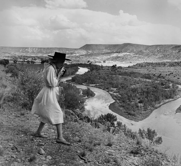 O'Keeffe Photographing the Chama River, 1961