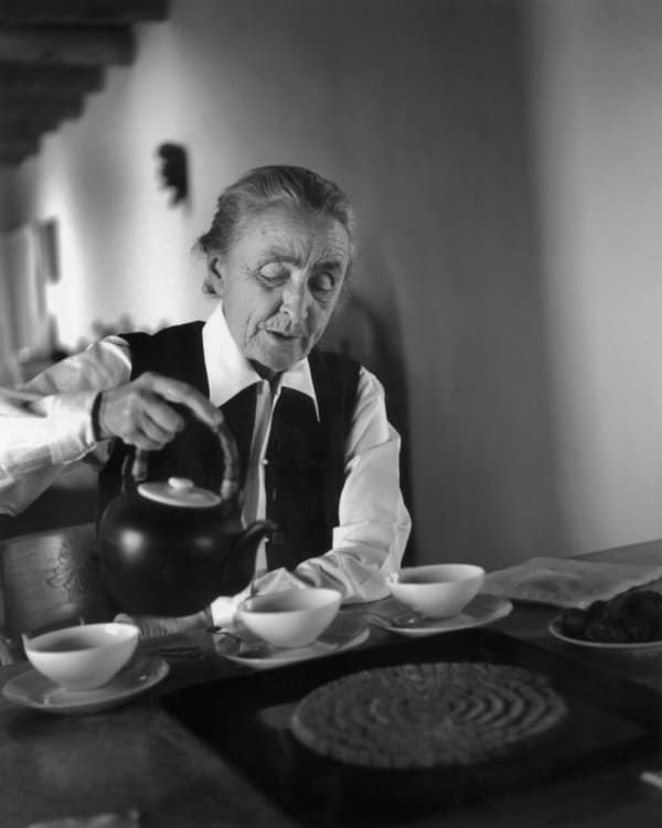Georgia O'Keeffe Pouring Tea, Ghost Ranch, 1962