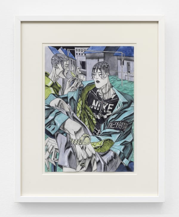 David Rappeneau Untitled, 2018 acrylic, ballpoint pen, pencil and charcoal pencil on paper sheet dimensions: 11 3/4 x 8 1/4 in. (30 x 21 cm.) framed dimensions: 17 1/4 x 14 in. (43.8 x 35.6 cm.)