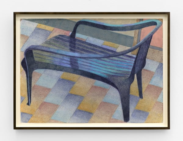 Rowley Haynes Portrait of a Chair 3, 2024 colored pencil on paper sheet dimensions: 22 x 30 in. (56 x 76 cm.) frame dimensions: 25.5 x 33.5 x 1.5 in. (64.8 x 85 x 3.8 cm.)