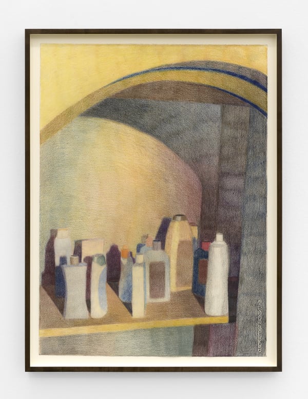 Rowley Haynes Shadow Box and Double Cross 2, 2023 colored pencil on paper sheet dimensions: 30 x 22 in. (76 x 56 cm.) frame dimensions: 33.5 x 25.5 x 1.5 in. (85 x 64.8 x 3.8 cm.)