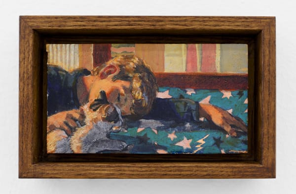 Louise Janet Paul and His Cat, 2024 oil on panel 4 x 6 1/4 in. (10 x 15.8 cm.)