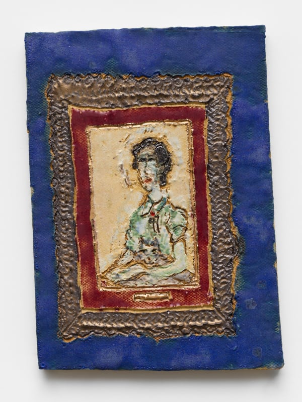 Raina Lee Foujita’s Woman and Cat, 2025 stoneware, glaze, and 22k gold luster 6 1/2 x 4 1/2 in. 16.5 x 11.4 cm.