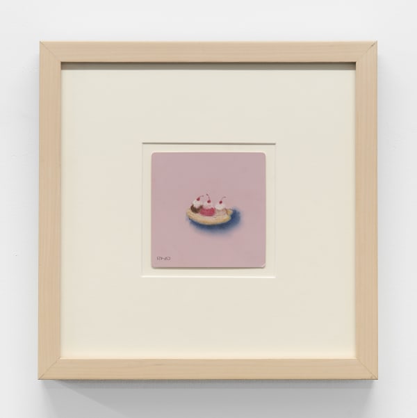 Mie Yim Banana Split, 2018 pastel on Benjamin Moore paint chip 4 x 4 in. (10 x 10 cm.) framed: 12 x 12 in. (30.5 x 30.5 cm.)