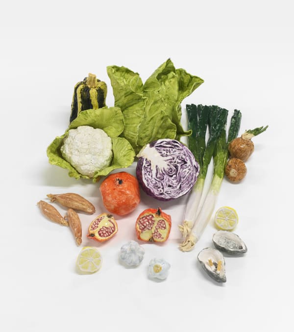 Rose Eken Soup, 2022 glazed paper clay, in twenty parts dimensions variable