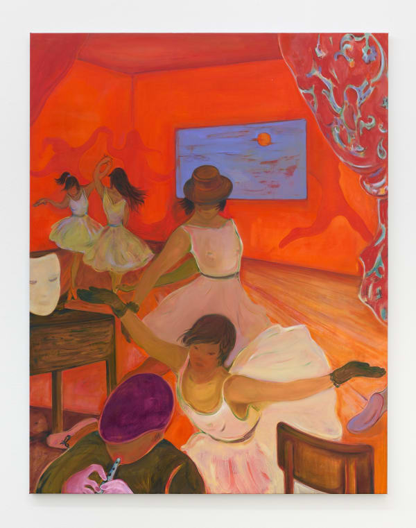 Nastaran Shahbazi In The Red Room, 2023 oil on canvas 57 1/2 x 45 in. (146 x 114 cm.)