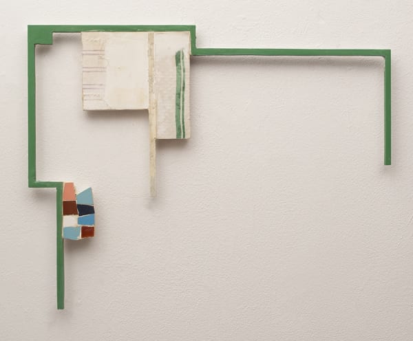 Ana Tiscornia Green Strip 2020 Acrylic. Fabric and mosaic on fiberwood 40 x 51 cm 17.7 x 20.1 inches