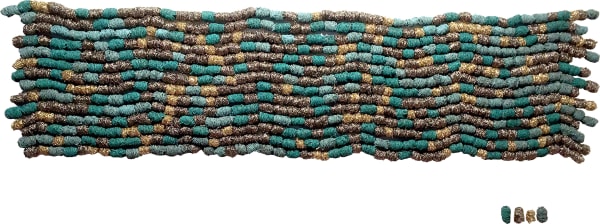 Nela Ochoa Exponge 2019 Based on a gene of Caminus Vulcani (endangered sea sponge) Wire cleaning sponges, enamel spray paint and wire Edition of 3 100 x 270 x 5 cm (39.4 x 106.3 x 2 inch)