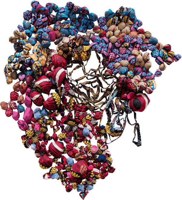 Samuel Nnorom Hanging on you 2023 African wax print fabric 93 × 77 × 10 cm