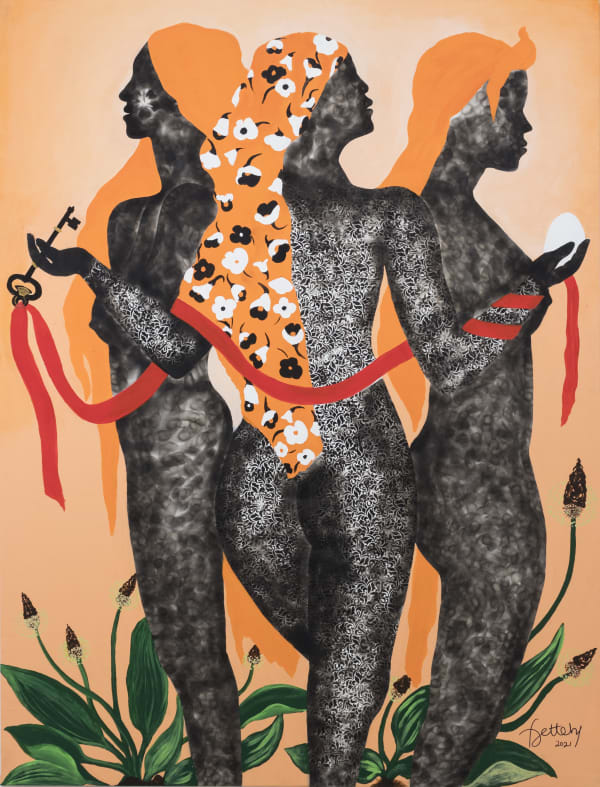 Frederick Tetteh Dipo: initiation into womdnhood 2022 Acrylic and fumage on canvas 140 x 120 cm