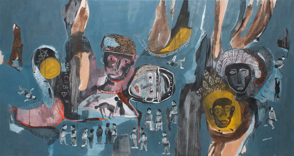 Hako Hankson The rites of Tragedy 2022 Acrylic and ink on canvas 160 x 300 cm