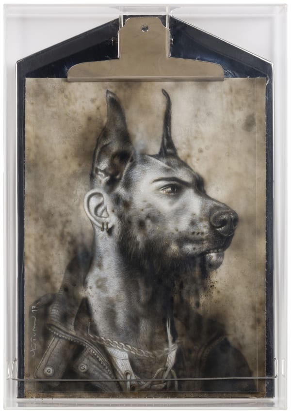 Ronald Ventura Human Study series E 2017 Graphite and oil on canvas on clip board/plex frame 37 x 26 cm