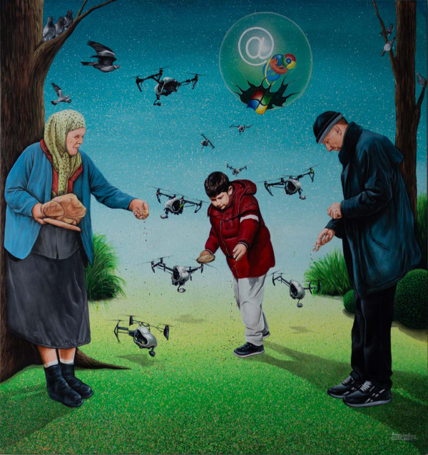 Amani Bodo Les oiseaux. Quelles technologies pour nourrir la planète? 2020 Acrylic on canvas 131 × 125 cm
