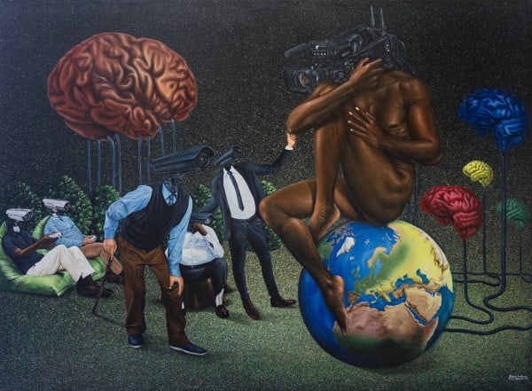 Amani Bodo Le monde des observateurs 2020 Acrylic on canvas 150 × 199,8 × 4 cm