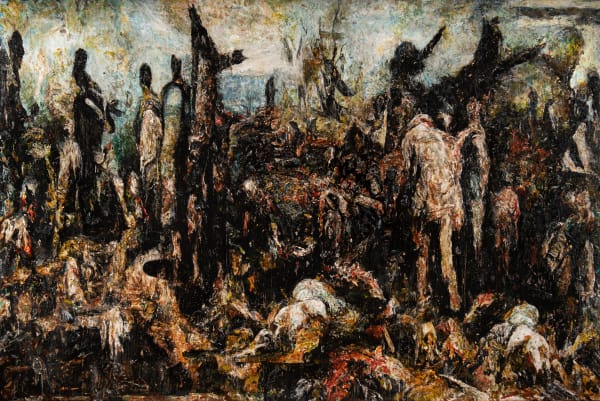 Arvin Golrokh, Bicharegan 4, 2025, Oil on canvas, 200 × 300 cm