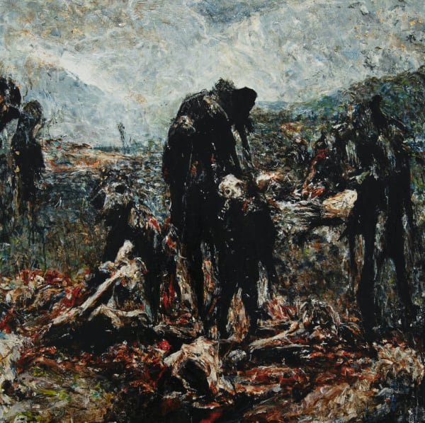 Arvin Golrokh, Bicharegan 1, 2025, Oil on canvas, 100 × 100 cm