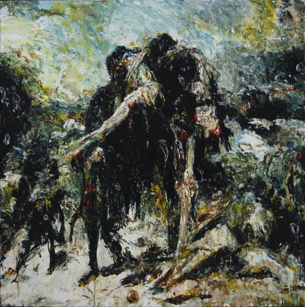 Arvin Golrokh, Bicharegan 2, 2025, Oil on canvas, 100 × 100 cm