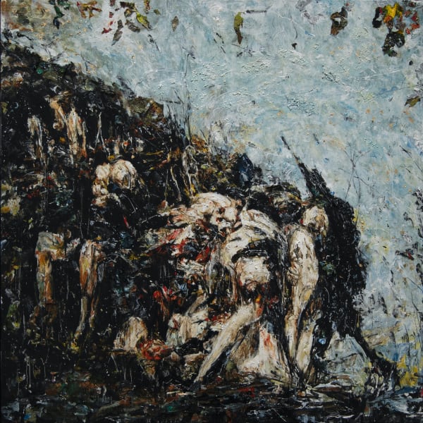 Arvin Golrokh, Bicharegan 3, 2025, Oil on canvas, 100 × 100 cm